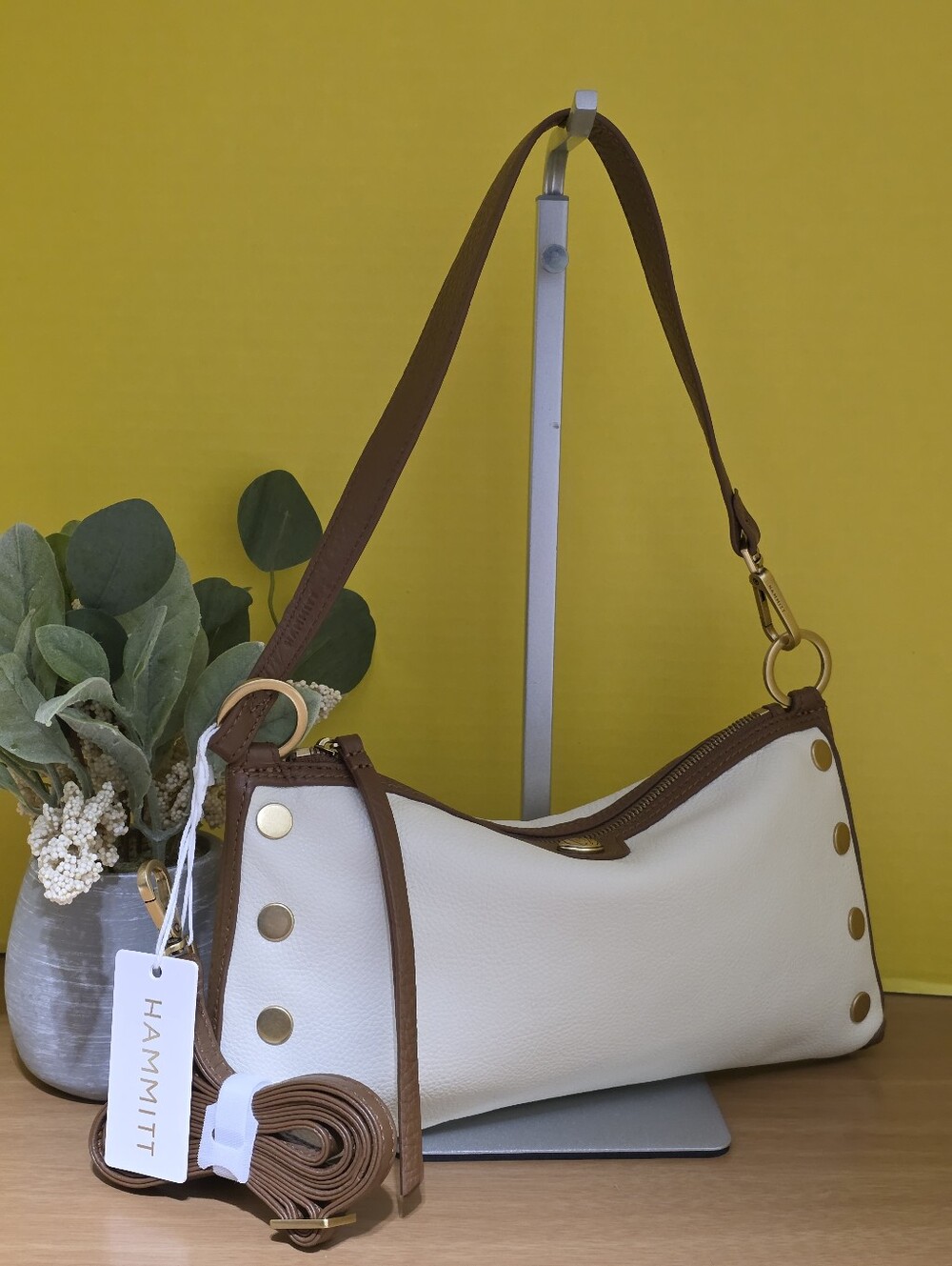Hammitt Cream and Brown Leather SM Kyle Bag with Gold Hardware